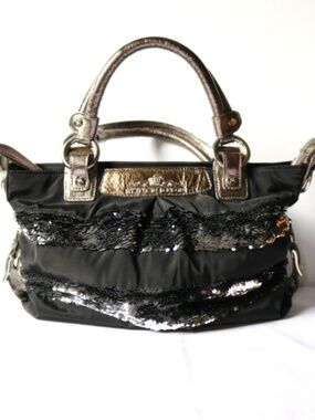 My Flat In London 'Brighton' Black Silver Sequin Shoulder Bag Purse Leather
